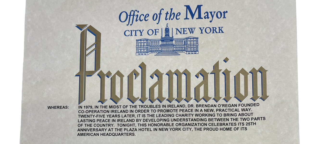 Co-operation Ireland #45in45 – NYC ‘Co-operation Ireland Day’ proclamation